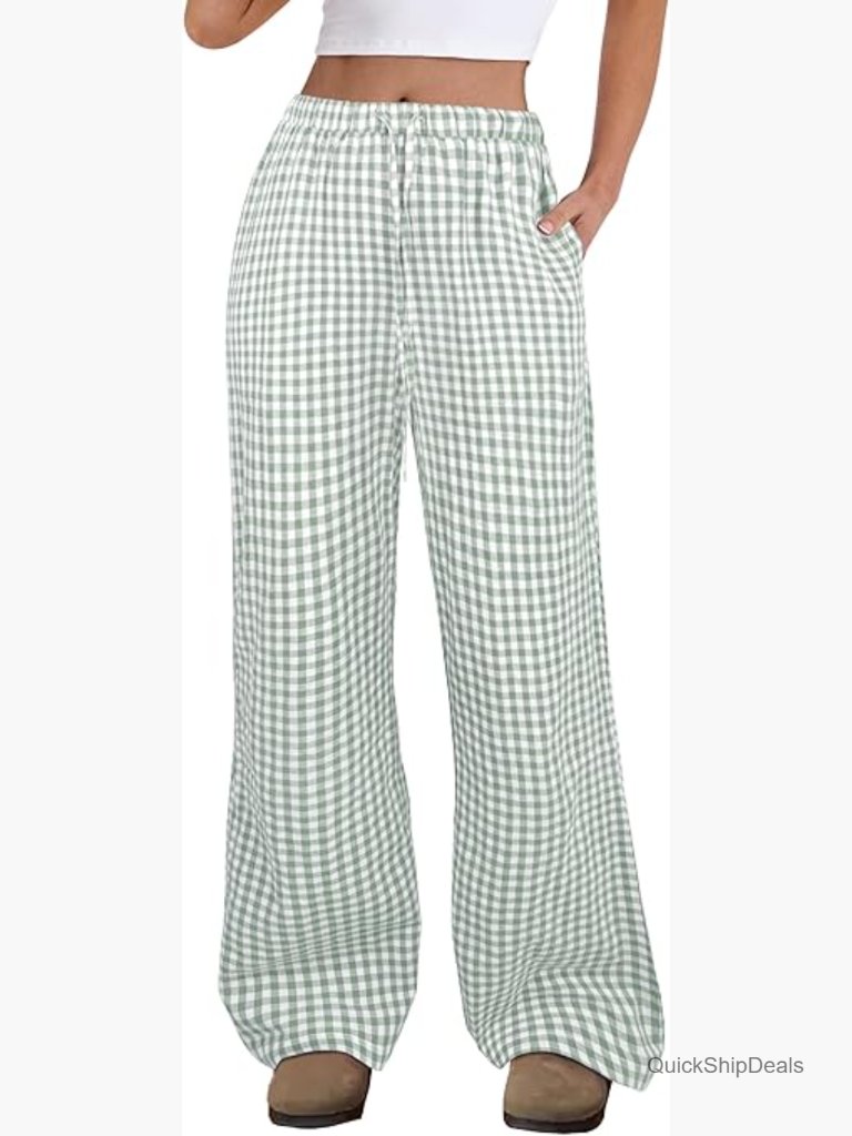 100% Polyester Wide Leg Pajama Bottoms With Drawstring